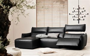 Natuzzi Editions C027 sofa med chaiselong TV - Sort Dream læder 